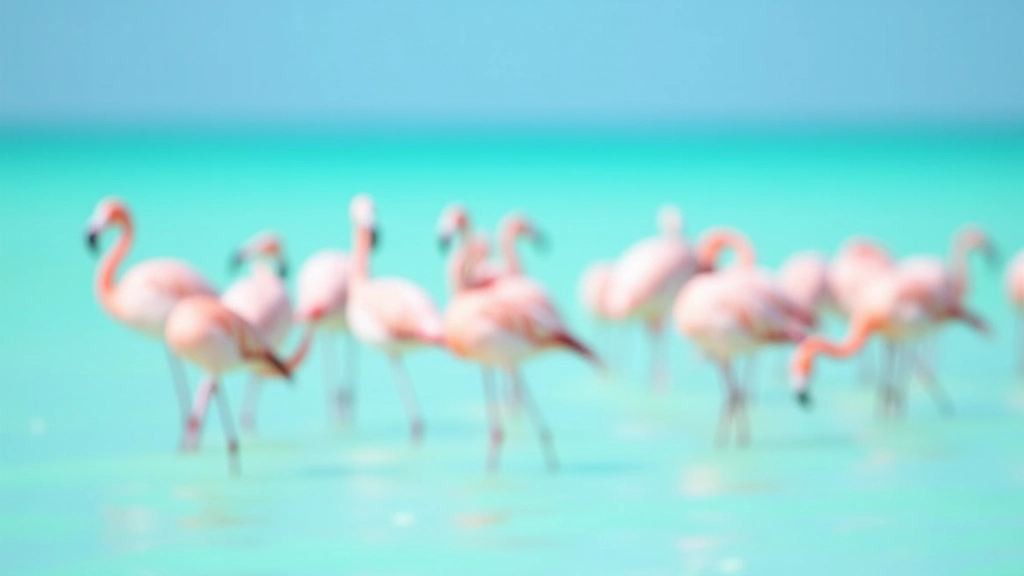 Grupo de flamencos rosados en el agua turquesa de las salinas de Cabo Rojo